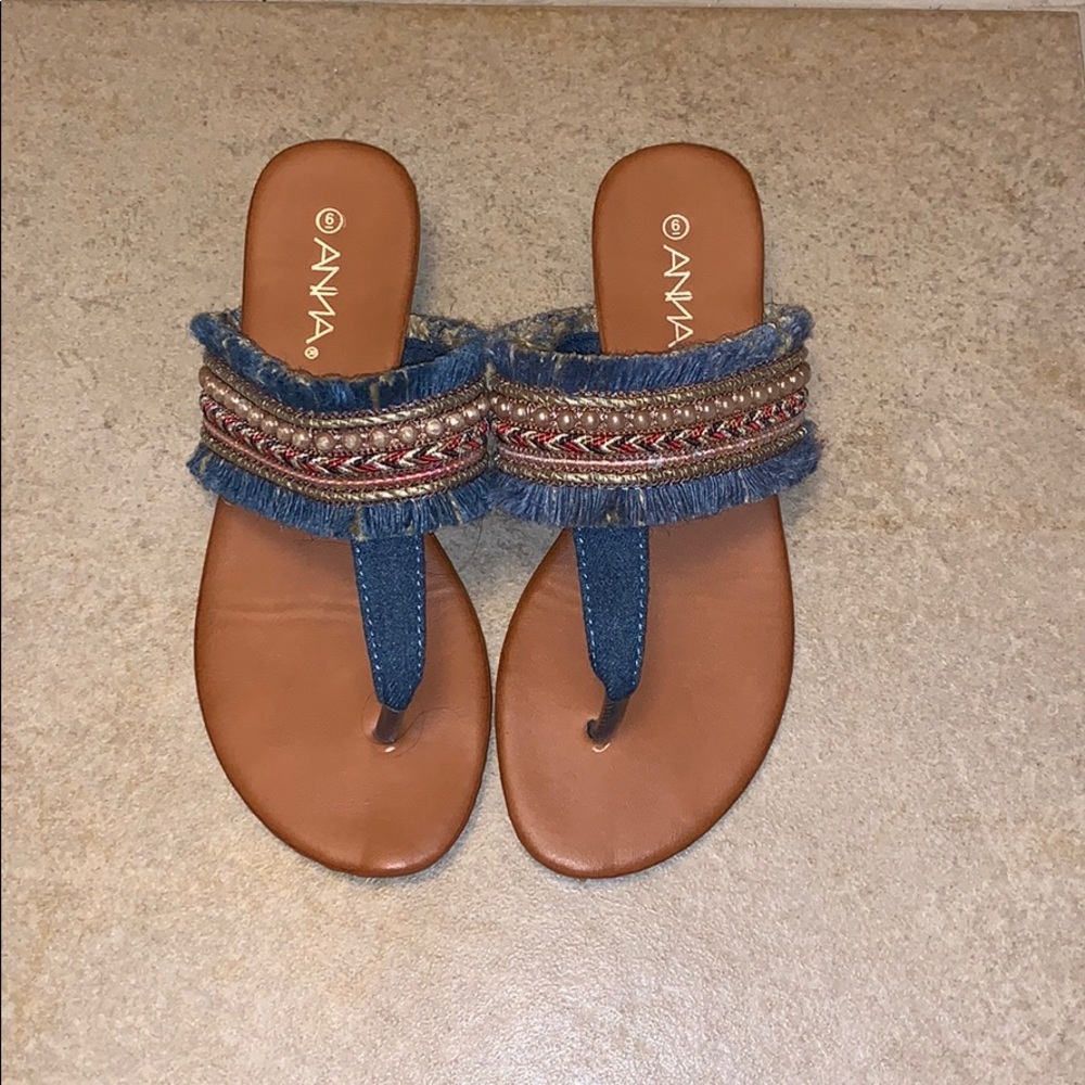 Blue, Fringe, beaded and Mexican inspired Sandals